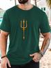 Unisex Black Crew Neck Tee Minimal Orange Poseidon Trident Simple Greek Sea God Symbol Mythology Art Soft Cotton Male Casual Tops