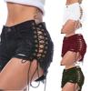 Spring/Summer Elastic Ripped Eyelet Bandage Denim Hot Pants Shorts for Women