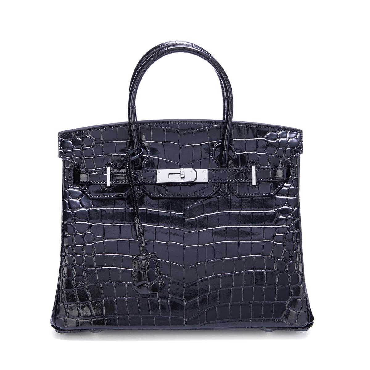 Новая модная кожаная сумка-портфель, глянцевая лакированная кожа, узор под крокодила, серебряная пряжка, сумка-мессенджер через плечо 25cm