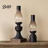 Stable Heavy Candle Holder Miniature Kerosene Lamp Resin Holder, Retro Oil Figurine with Smoked Nostalgic Replica Glass Shade & Carved Base, Tabletop