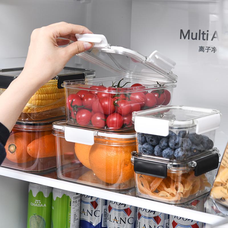Food-grade plastic fresh-keeping box Large capacity rectangular fruit bento box for refrigerators Storage transparent sealed box