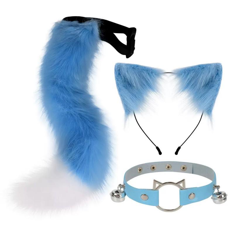 Cat Ear Headband With Tail Set Cosplay Costume Accessories Anime Kawaii Girl Party Outfit