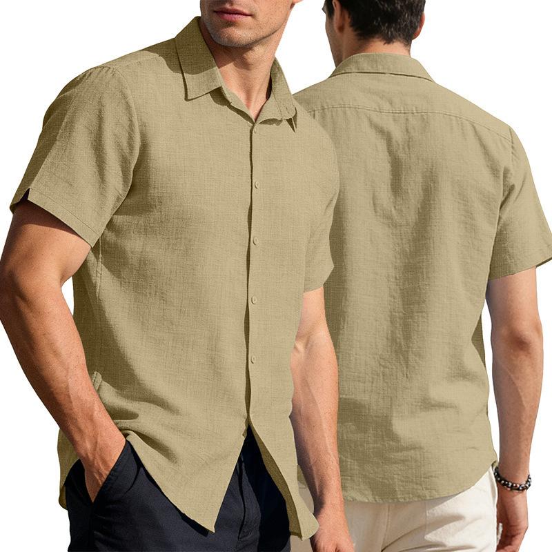Men's Cardigan Button-down Short-sleeved Shirt Hawaiian Solid Color Lapel Casual Business Shirt
