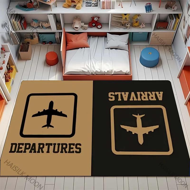 Airport Departure Arrival Carpet Mat Rug Airplane Icon Arrow Sign Kids Play Educational Home Decoration Floor Mat Bedroom Carpet