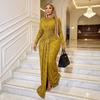 European and American Women's Clothing Spring New Temperament Elegant Pleated Slim Print Hip Wrap Long Dress