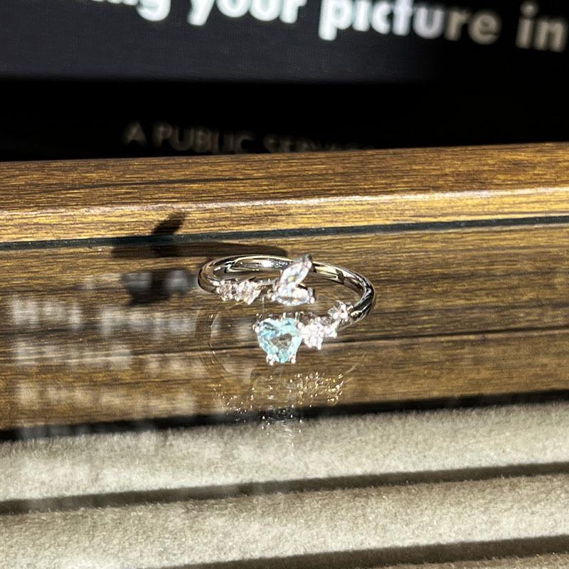 2026 Small Fresh Sweet Cool Ice Blue Personality Simple Butterfly Star Light Open Ring Female Neutral Temperament Light Luxury Stacked Ring Resizable