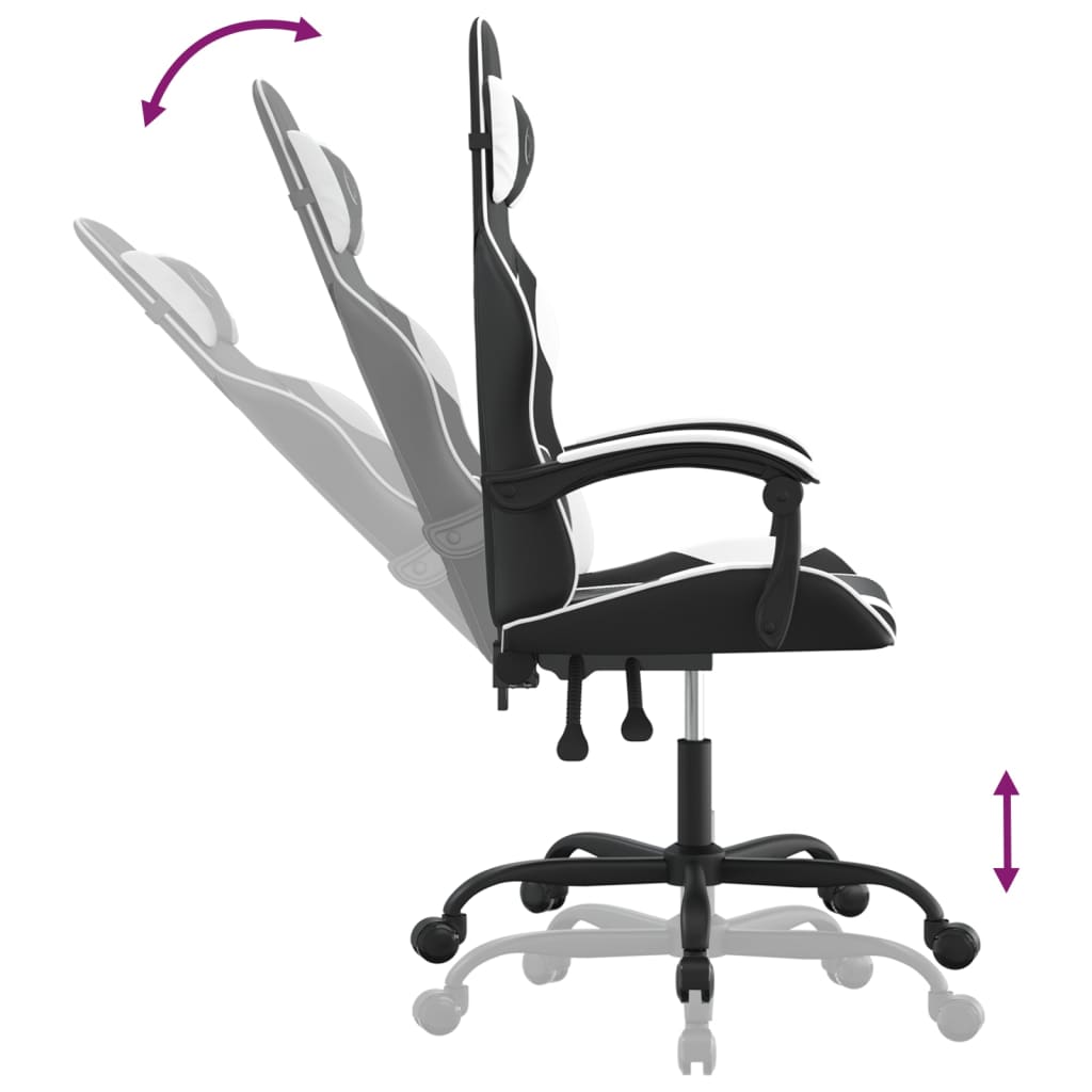 Gaming Chair Swivel Black and White Faux Leather
