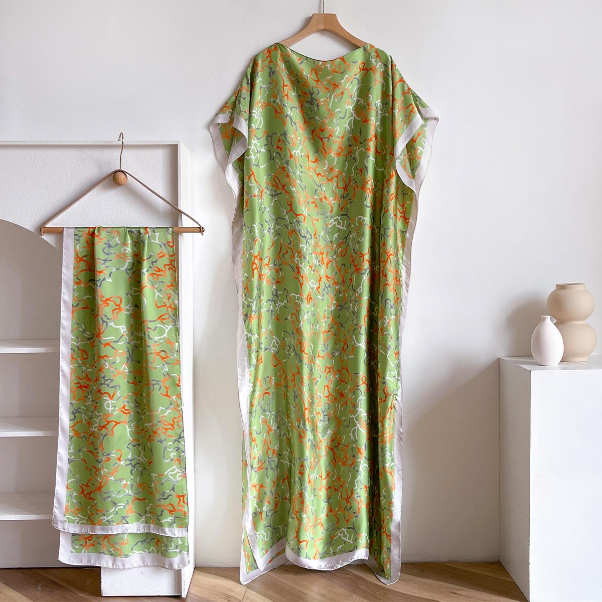 

Платье из искусственного шелка женское с принтом, темпераментное, универсальное, большого размера, халат зелёный