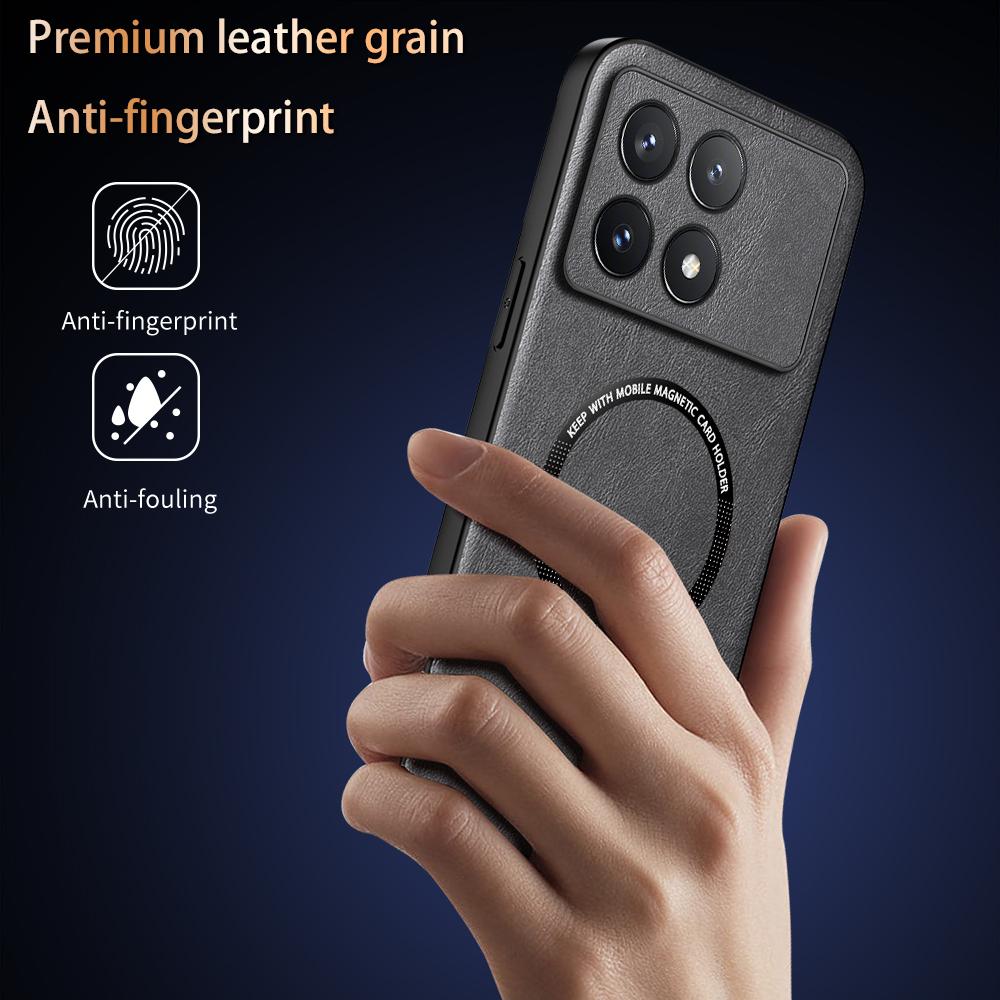 Luxury Leather Magnetic Magsafe Case for POCO X6 X5 Pro F5 Pro C65 M6 Car Mount Case Silicone Shockproof Full Protection Cover
