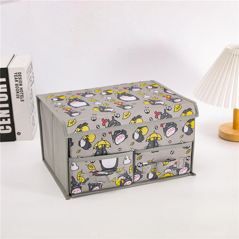 Cute Snoopy Totoro Printed Drawer Style Foldable Double Layer Flip Storage Box For Bedroom Storage And Closet Use