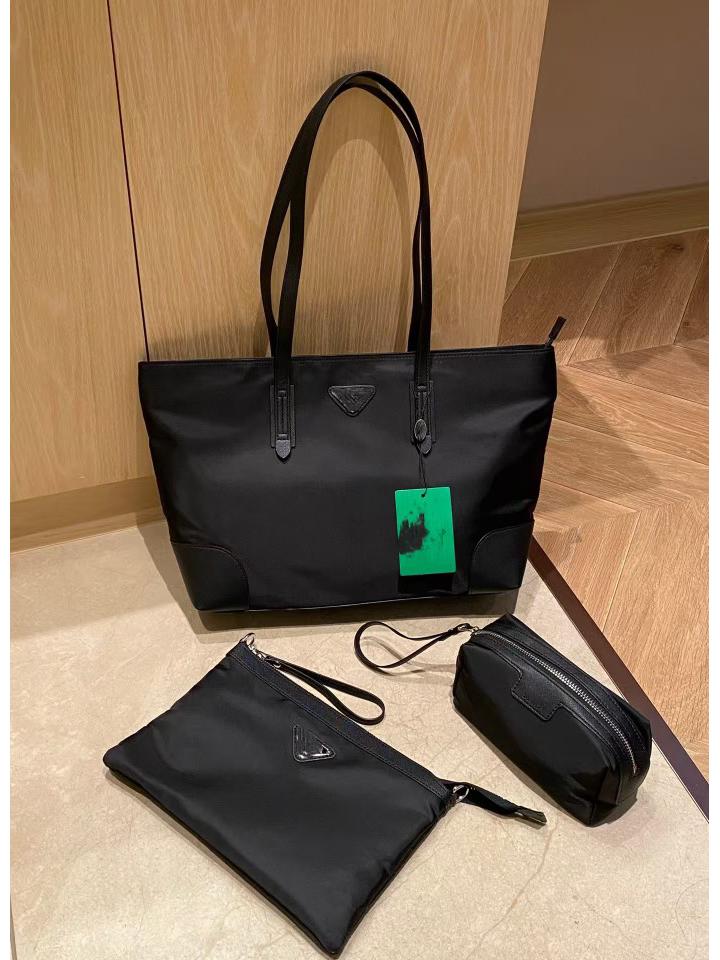 

2024 Trendy Waterproof Three-Piece Tote & Shoulder Bag Set: Large-Capacity Commuter & School Bag чёрный