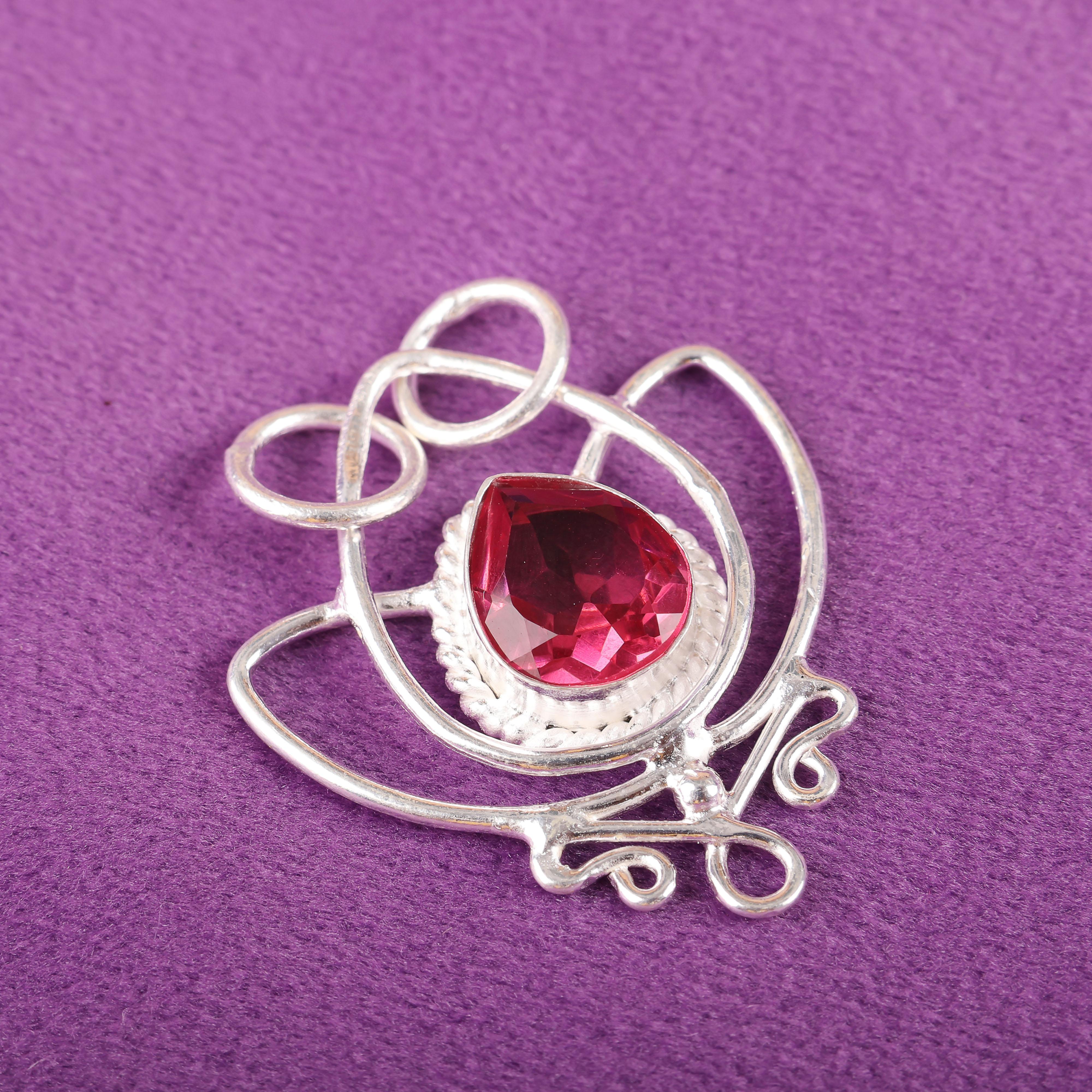 

Ювелирные изделия с розовым турмалином, кулон из цельного серебра 925 пробы с драгоценными камнями, украшения ручной работы, на День памяти 1.44 Inches розовый