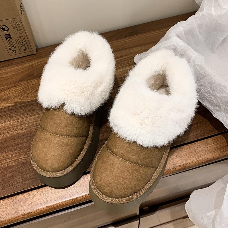 

Women s Large Size Fur Mouth Soft Sole Winter Warm Fur One Anti-slip Snow Boots Padded Lined Ankle Boots Outdoor Sports Cotton Boots 43 коричневый