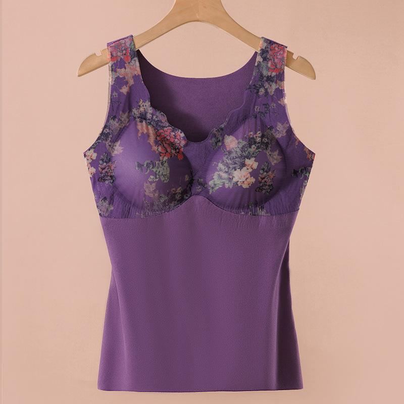 Womens Fleece Lined Thermal Top Built In Bra Seamless Slim Fit Heat Outerwear Vest