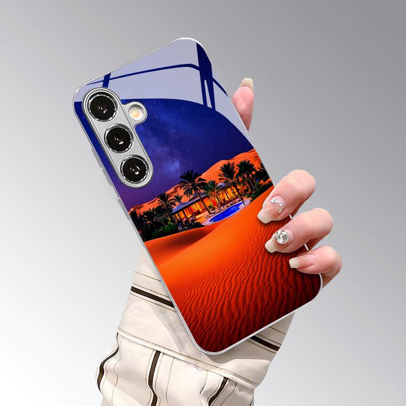 Desert Night Sky Pattern 2D Phone Case for Samsung S26 S25 S24 S23 S22 S21 S20 A56 A36 A16 Electroplated Glass Protective Cover