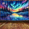 Aurora Borealis Tapestry, Purple Green Northern Lights Aurora Borealis Misty Forest Tapestry Northern Lights Tapestry, Northern