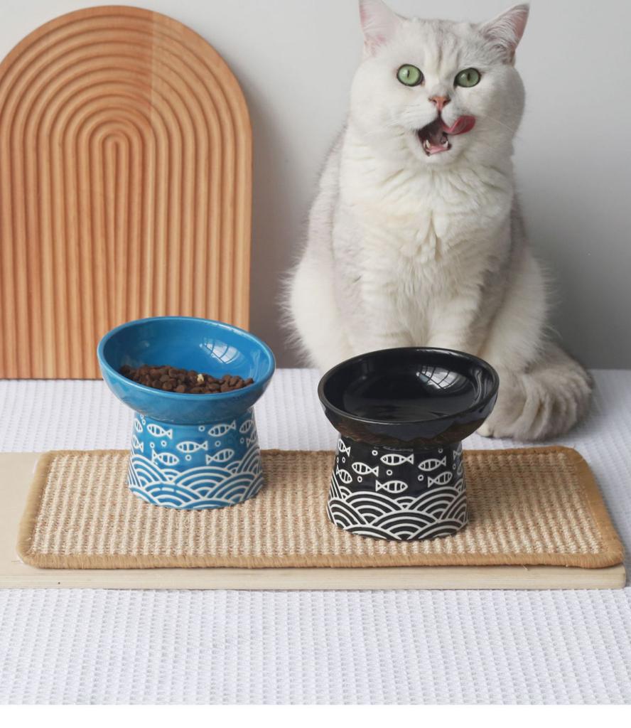 Ceramic Raised Cat Bowl Elevated Neck Protection Ergonomic Durable Cutlery for Food Water Cute Dog Bowl