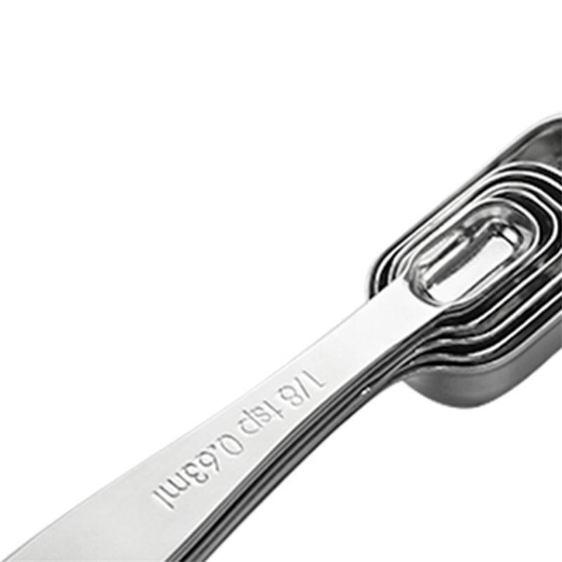 6pcs/set Stainless Steel Metal Measuring Spoons for Dry or Liquid, Fits In Spice Jar Square Flat Tail Spoon Kitchen Tool Baking Set Seasoning Spoon