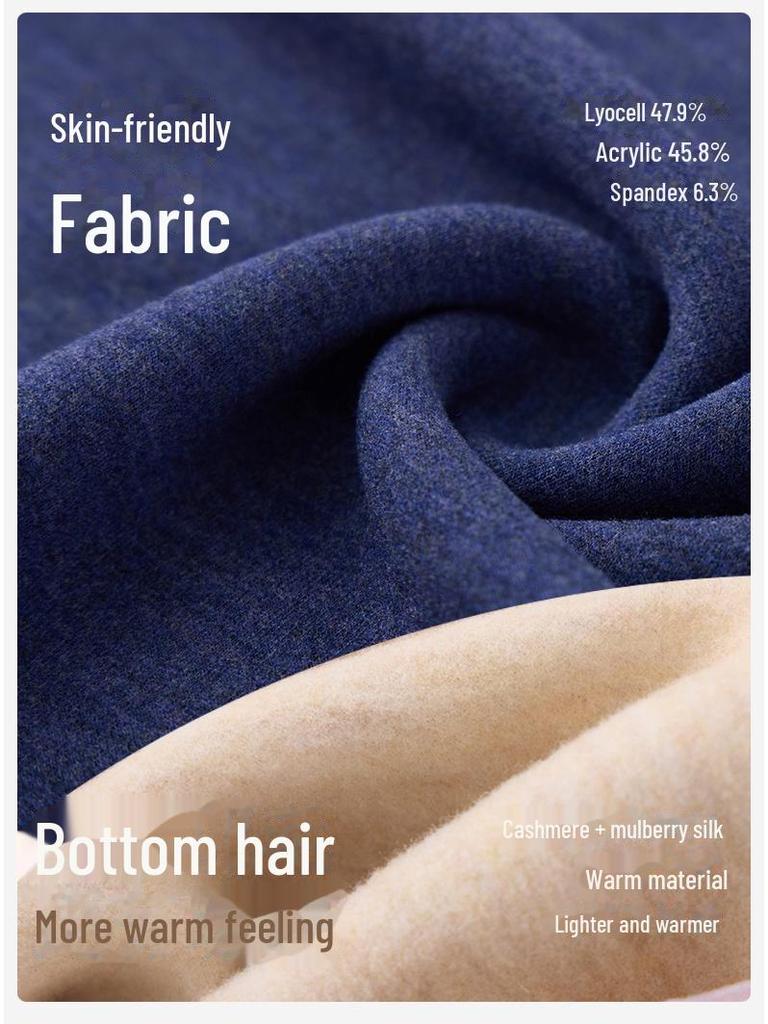Herren Thermo-Unterwäsche-Set aus Seide-Kaschmir: Nahtloses, dickes Fleece für den Herbst