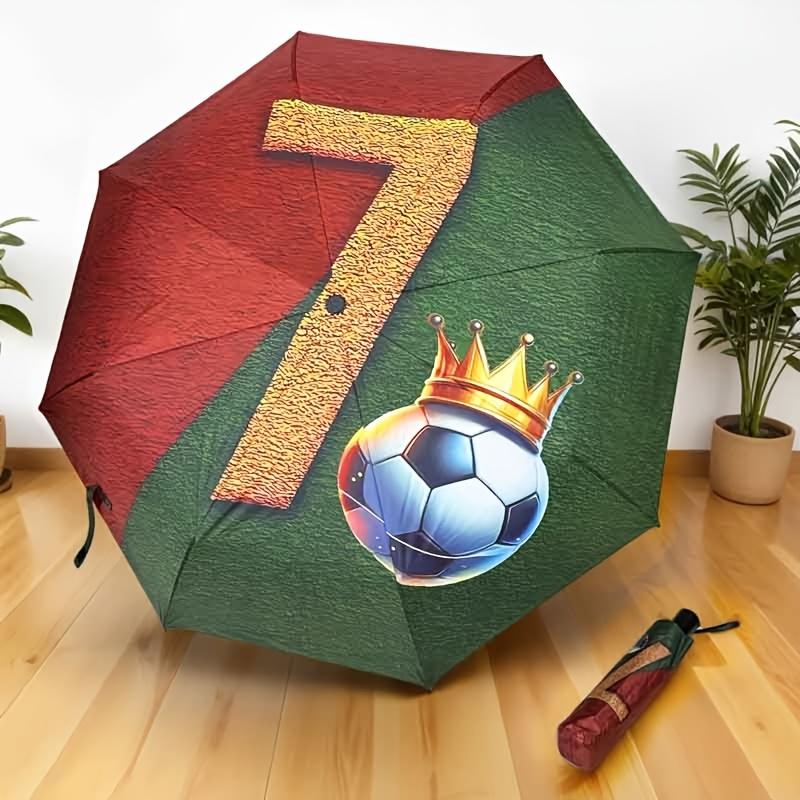 A Stylish And Cool Foldable Umbrella with a Soccer Pattern, Perfect for Travel And Outdoor Use. This Large-Sized Black Umbrell