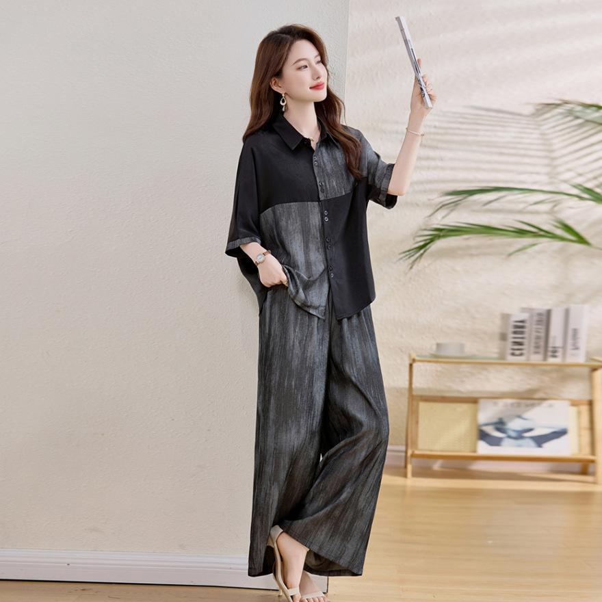 

Женский летний новый персонализированный костюм-двойка Slack с контрастным цветом: футболка тай-дай, брюки широкого кроя XXXL