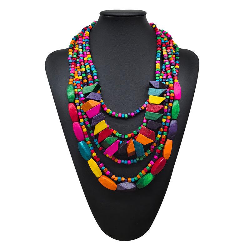Irregular Colored Wooden Bead Necklace Hot Selling Personalized Fashion Accessory Bohemian Multilayer Wood Bead Choker Necklaces