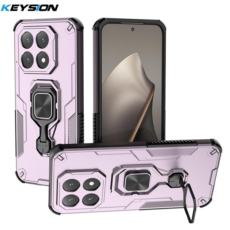 KEYSION Shockproof Armor Case for Xiaomi 15T Pro Silicone+PC Upright Metal Live Ring Stand Phone Cover for Xiaomi 15T 15T Pro 5G