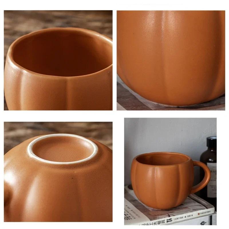 450ml Pumpkin Cup Halloween Creative Ceramic Breakfast Yogurt Cup Retro Style Durable Enamel with Handle Cups Milk Coffee Mug