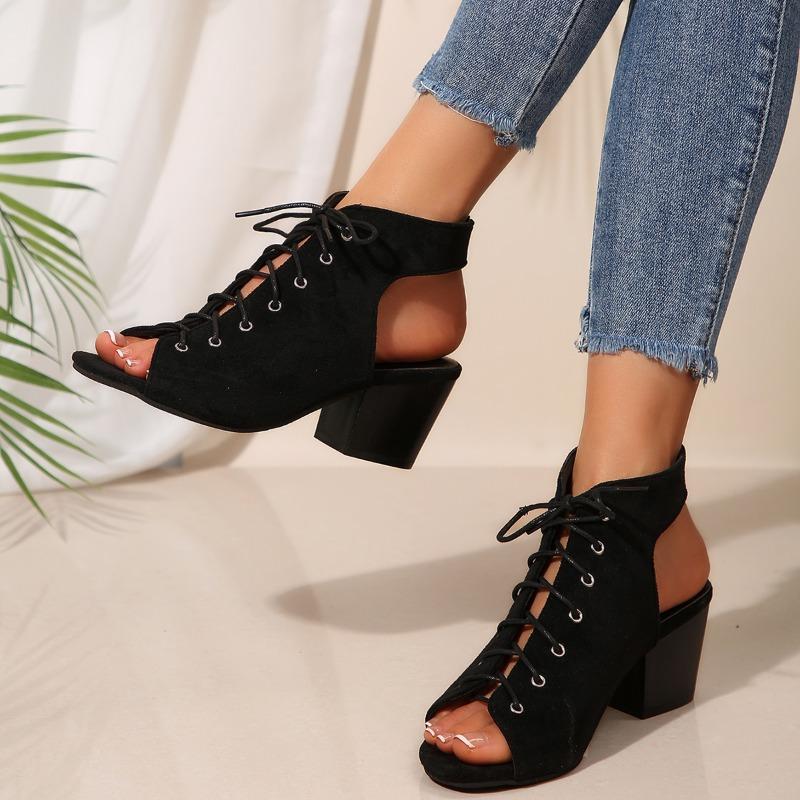 Fashion Girl Thick High Heels Sandals Woman 2025 Summer New Modern Dance High Top Sandals Fashionable Sexy Black Suede Women's Shoes