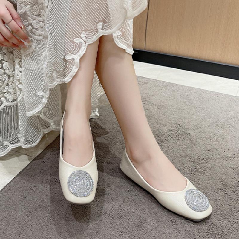 2024 New Versatile Women's Flat Shoes Summer Spring Solid Color Loafers Without Lace Daily Women's Flat Shoes Square Toe