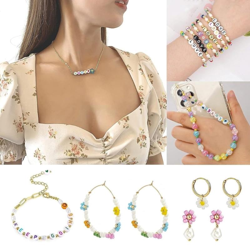 Pack of 1850 Letter Beads for Craft Supplies Jewelry Making Colorful Round Designs With Elastic String Daily Use