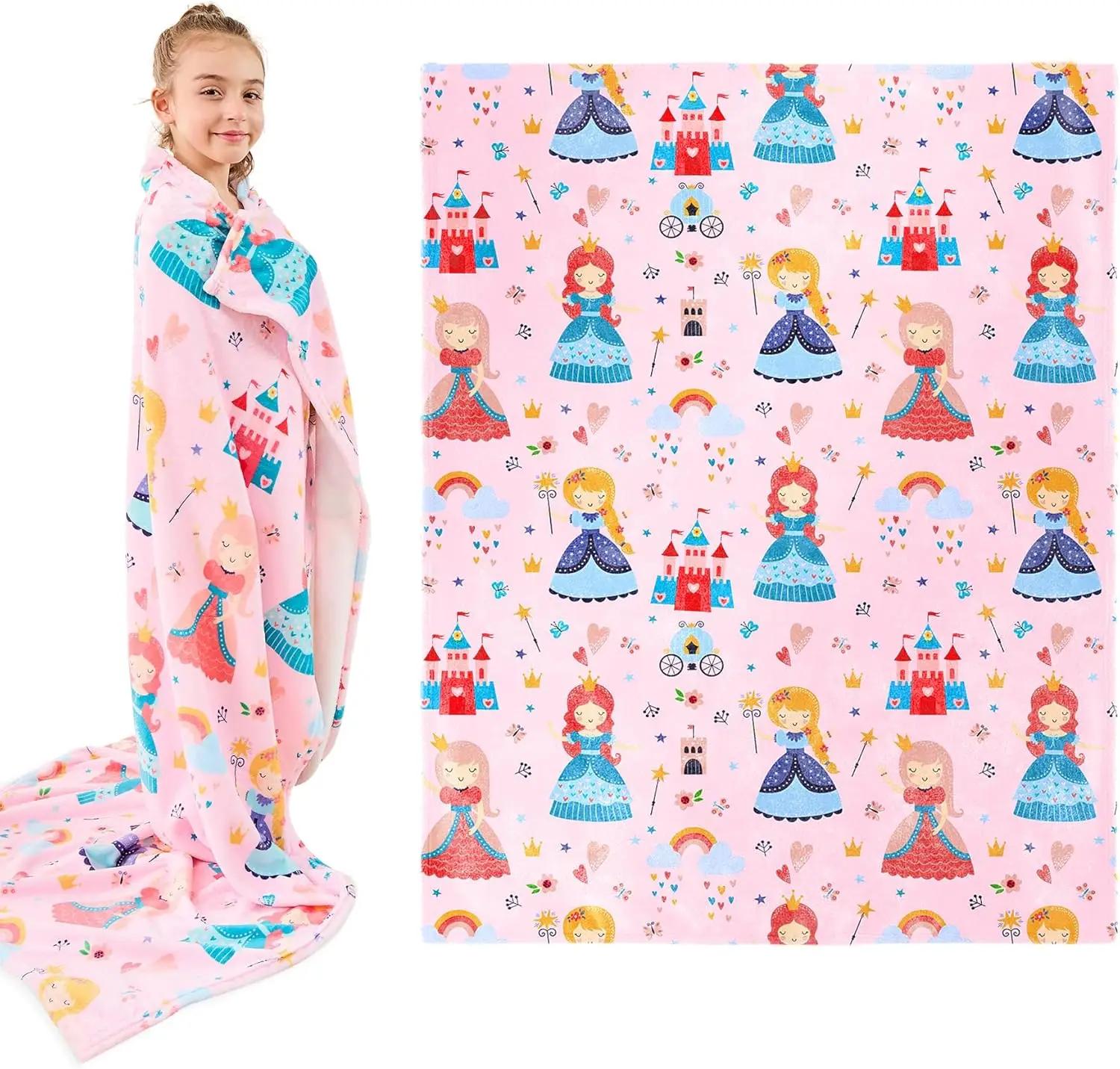 VIKAMA Childrens Pink Princess Blanket Soft Comfortable Throw for Sofa Bedroom Outdoor Picnic Travel 100cm by 150cm