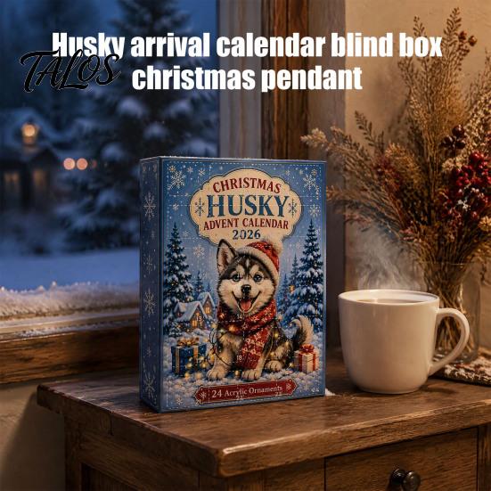 Holiday Countdown Collection Husky Christmas Advent Calendar 2026 with 24 Unique Acrylic Pendants for Tree Decorations, Cute Dog Themed Ornament