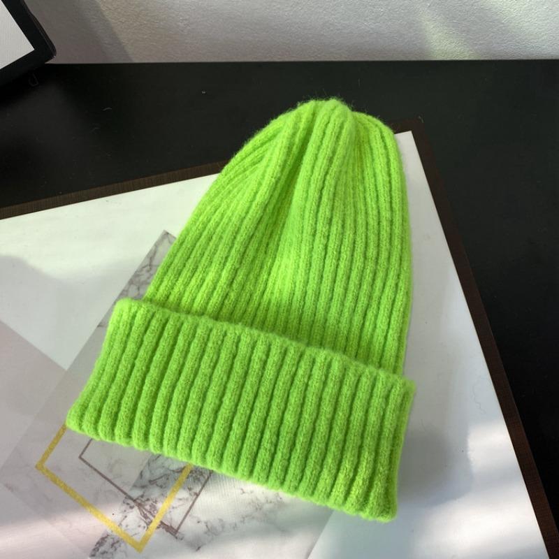 

Шерстяная шапка женская универсальная милая студенческая теплая для лица маленькая шапка женская осень и зима трендовая вязаная шапка M（52-58cm） флуоресцентный зеленый