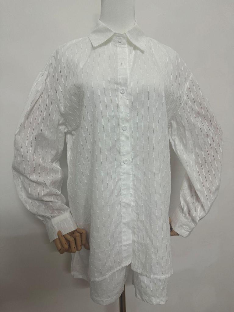 2026 Autumn Women's European-American Style Jacquard Puff Sleeve Shirt and Shorts Casual Set