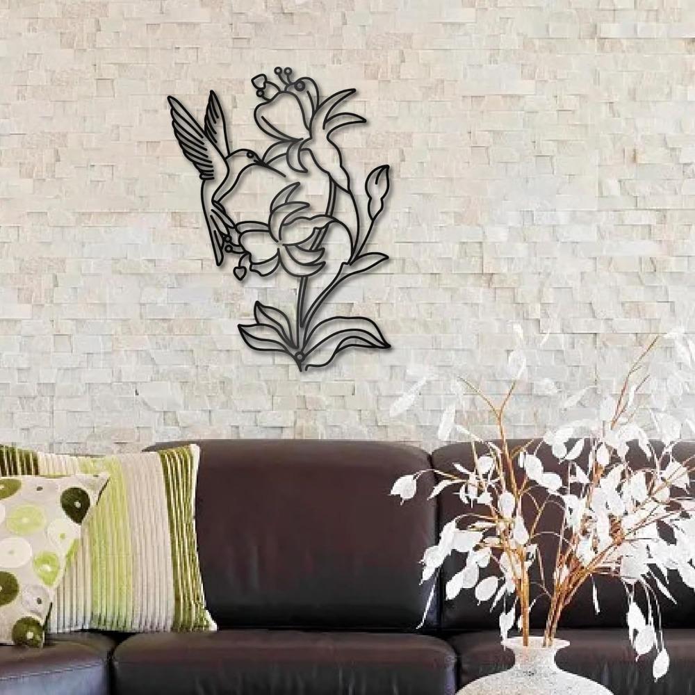 Black Metal Hummingbird Wall Decor, Laser Cut Bird Wall Art, 11.8x8.6 Inch, Minimalist Sculpture for Garden Patio Indoor