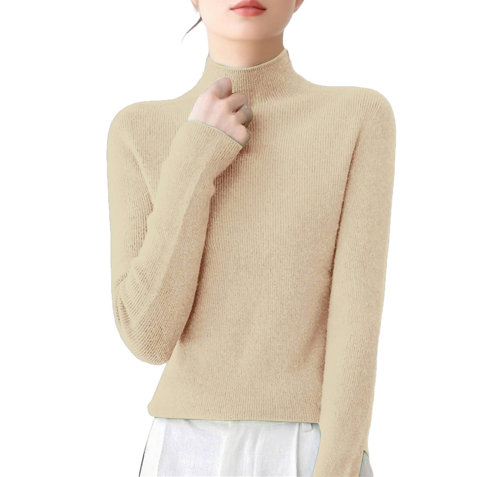 Women s Casual Round Neck Base Layer Knitted Long Sleeve Color Sweater XXL