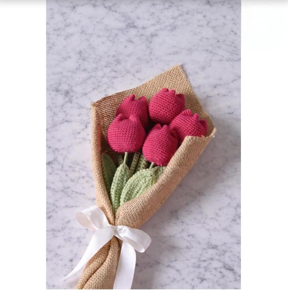 Crochet Tulip Flower Bouquet Gift Handmade Knitted Tulips Valentine’s Day Mother’s Day Anniversary Birthday Home Decor Present