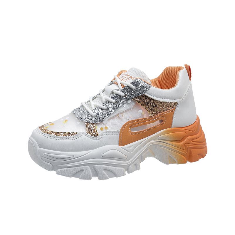 

Thick-soled casual gradual change little white shoes women s spring and autumn 2025 mesh breathable new versatile women s sports shoes single shoes 40 помаранчевий