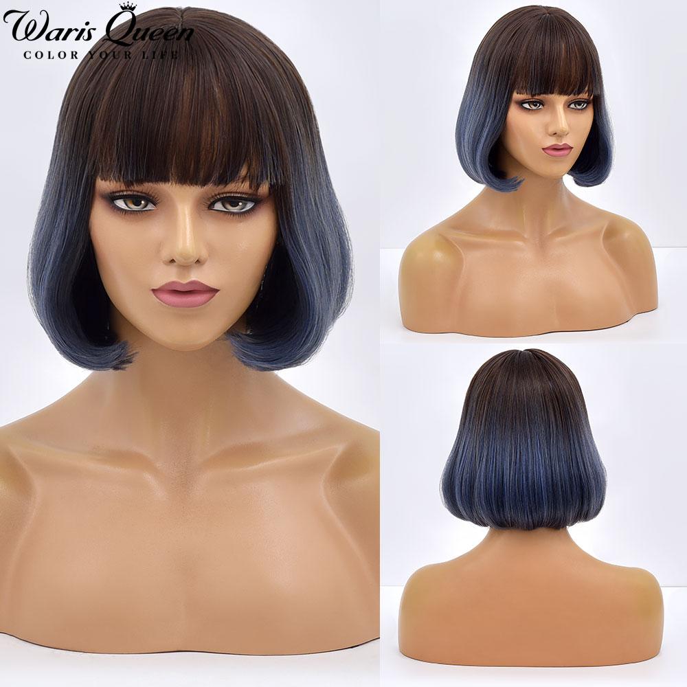 Short Bob Wig With Bangs Orange Stright Wigs For Women  Natural Lolita Daily Party Cosplay Hair Heat Resistant Synthetic Wigs