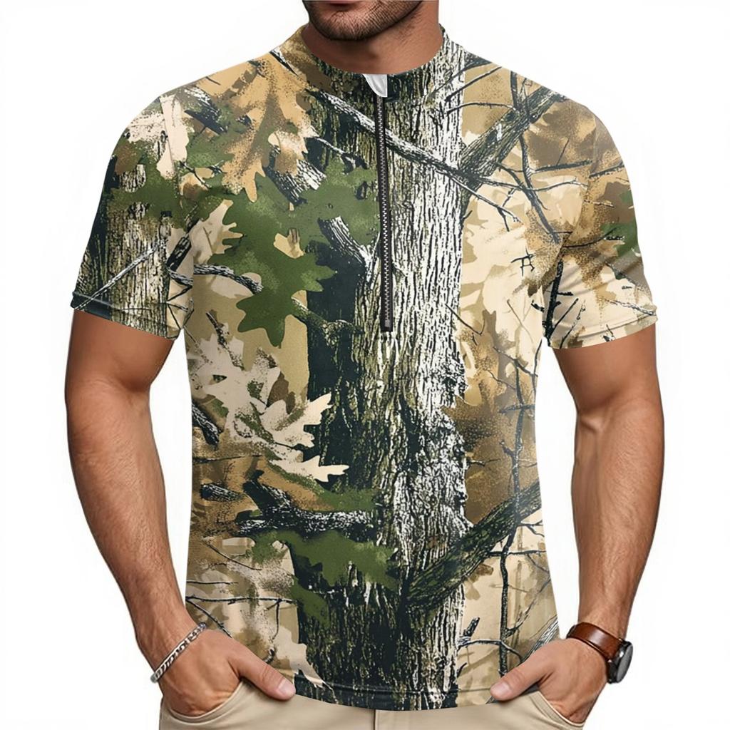 Herren Kurzarm Radtrikot Atmungsaktiv Schnelltrocknend Leicht Reißverschluss Vorne Rundhals Sportshirt für Outdoor-Aktivitäten