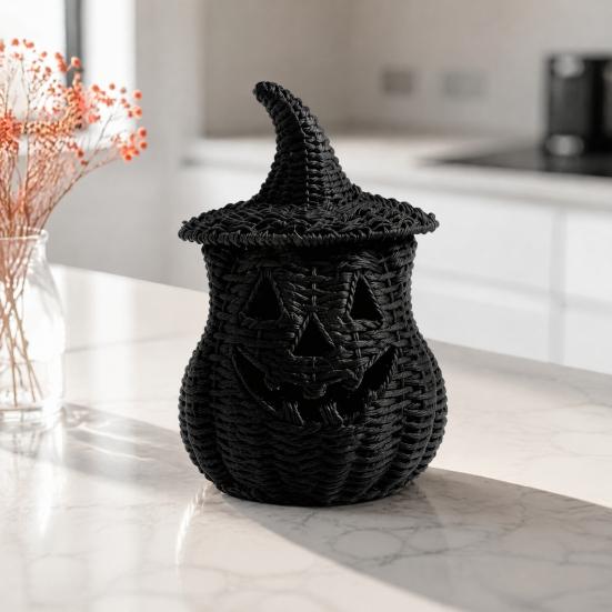 Pompoenvorm Decoratie Halloween Spookachtige Opbergdoos, Hars Jack-O-Lantern Theelicht Sculptuur Houder, Hol Tafelblad voor Feest