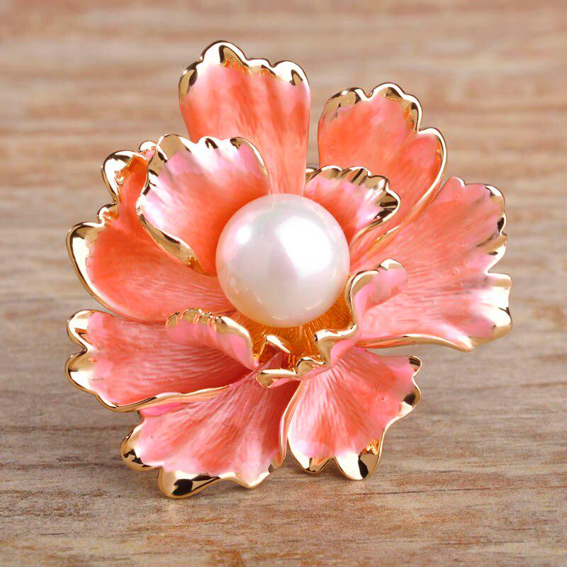 Blucome Enamel Imitation s Flower Scarf Buckle For Women Gold-color One Piece Three Loop Scarves Clip No Pin Brooch Bijoux