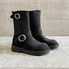 Cowhide version stacking boots small thick heel inner height increase Martin boots women's retro metal buckle round head locomotive boots short boots