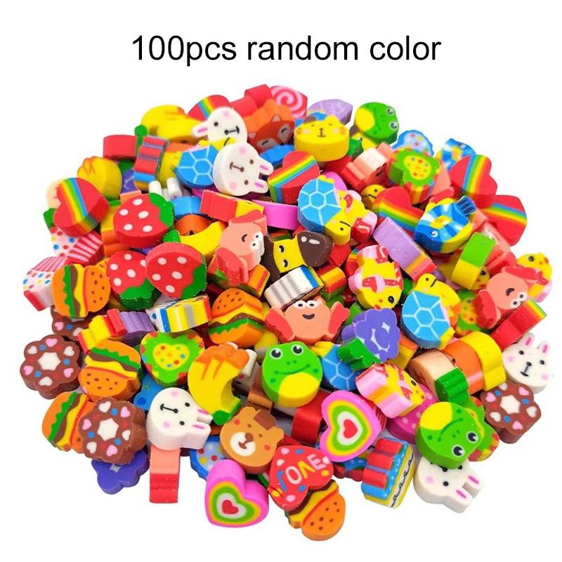 50/100/200pcs Mini Eraser Bulk Cartoon Colored Design Fruit Animal Cake Multiple Styles School Supplies Student Rewards TMZ