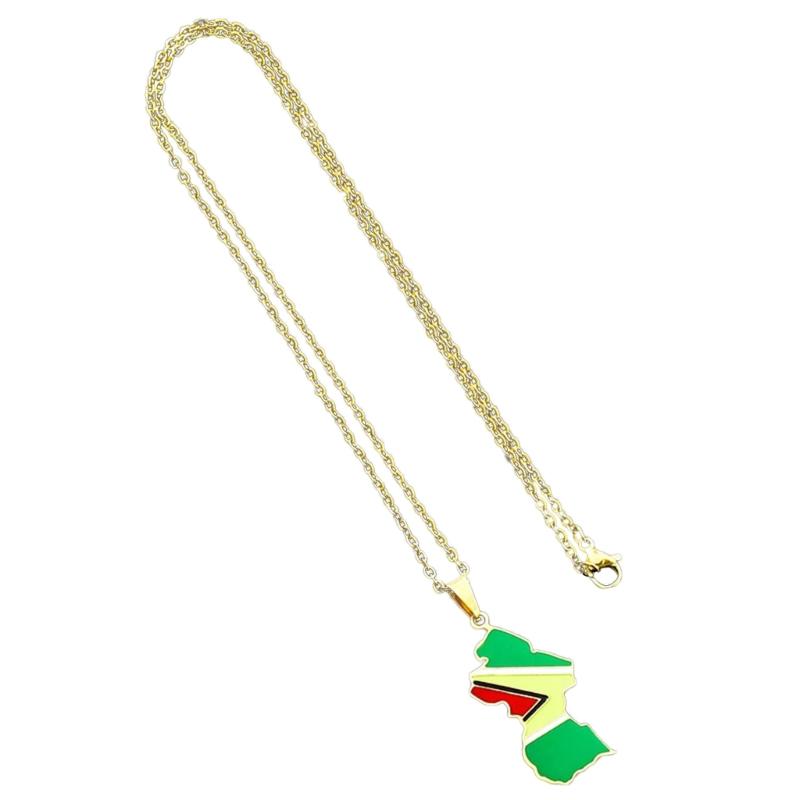 Vintage Guyana Map Necklace Stainless Steel Country Outline Pendant Necklace