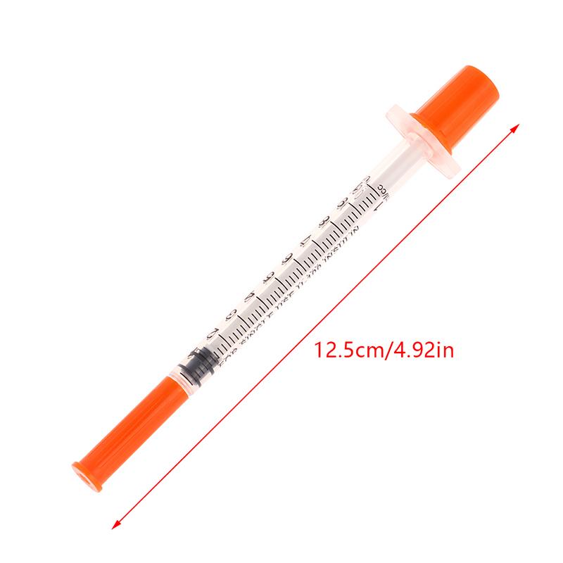 10Pcs 1Ml Disposable Plastic Sterile Insulin Syringe Orange Cap Plastic Liquid Dispenser