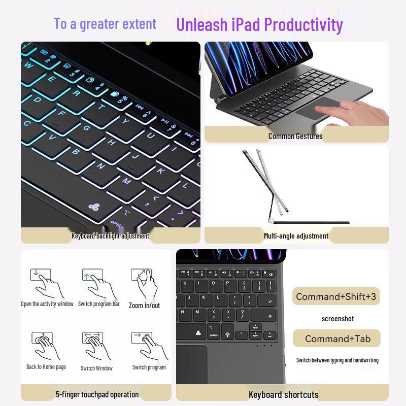 Floating Magnetic Bluetooth Keyboard with Seven-Color Backlight for iPad Magic Keyboard Pro 11/12.9/13-inch.