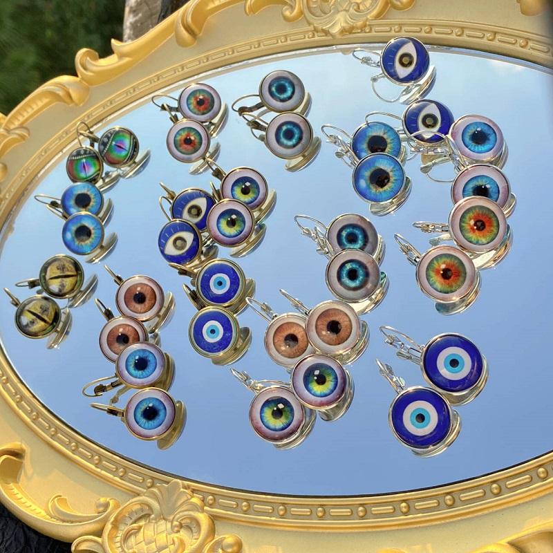 Helle Farbe Glas Cabochon Evil Eye Ohrstecker Modeschmuck Trendy Tier Auge Frauen Charms Französisch Ohrring