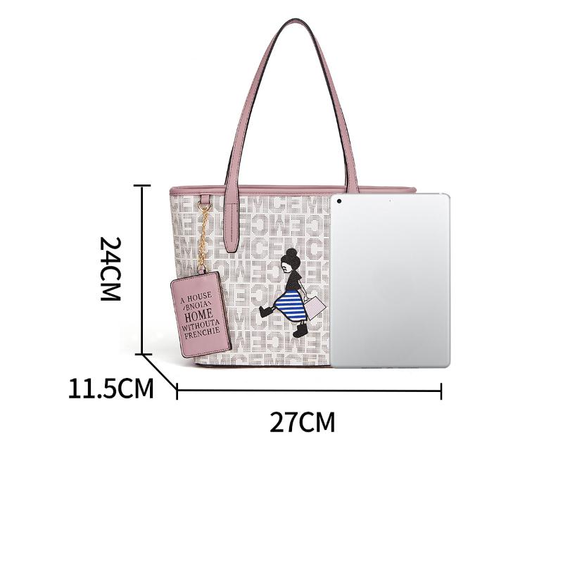 Fashion Large Capacity Tote Bags New Trendy PU Leather Women's Shoulder Bags Simple Versatile Commuter Cute Printed Handbags
